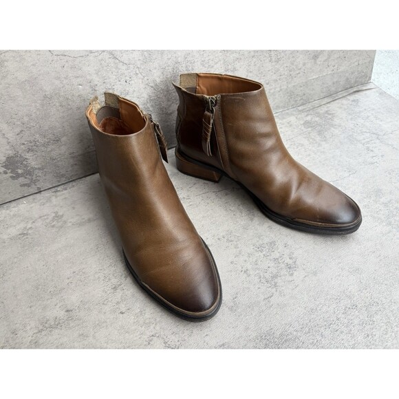 FRANCO SARTO Women’s 7.5M Booties Tan Nemi Low Heel Zip-Up Leather Ankle Boots - Picture 1 of 8